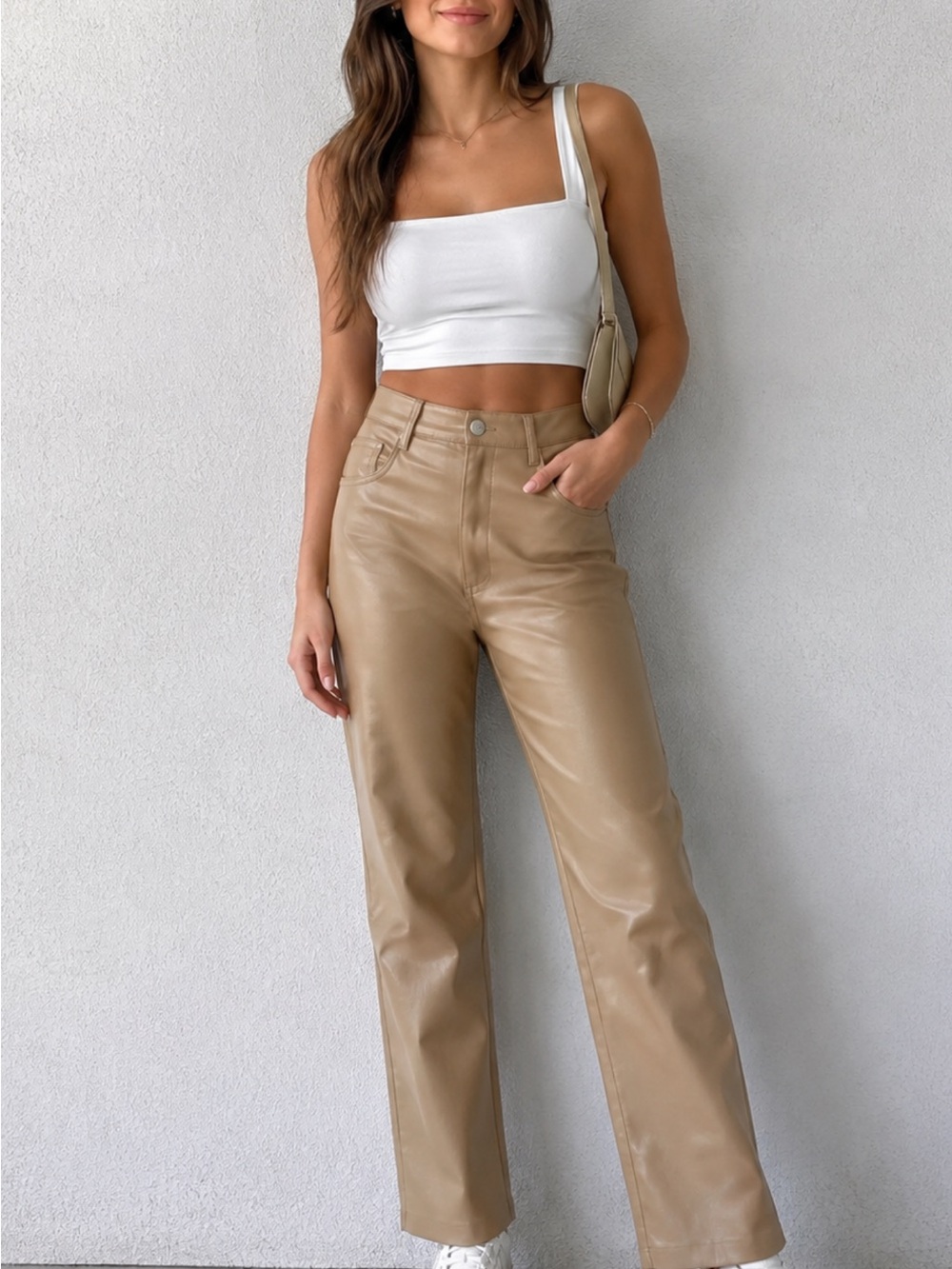 Wilfred Tan Straight-Leg Faux Leather Jeans